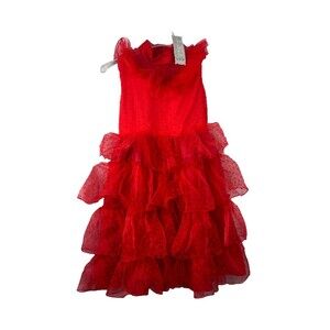 Bow And Girl Girls Red Ruffle Tulle Dress Sleeveless Party Formal 3T (100in)